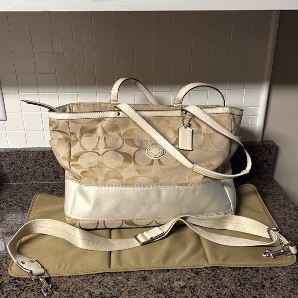 Large Coach Cream and Tan Women's Tote/Diaper Bag